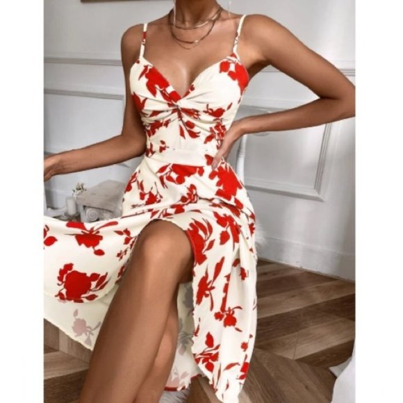 Dresses & Skirts - floral leaves print tie back cami maxi dress